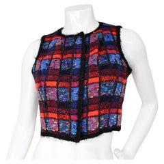 Chanel Black & Multicolor Plaid Tweed Zip-Up Top circa 1996