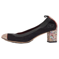 Chanel Black/Multicolor Suede and Coarse Glitter CC Scrunch Pumps Size 36.5