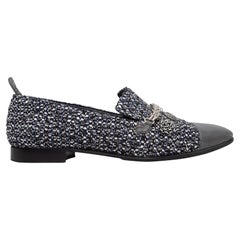 Chanel Black & Multicolor Tweed Cap-Toe Loafers