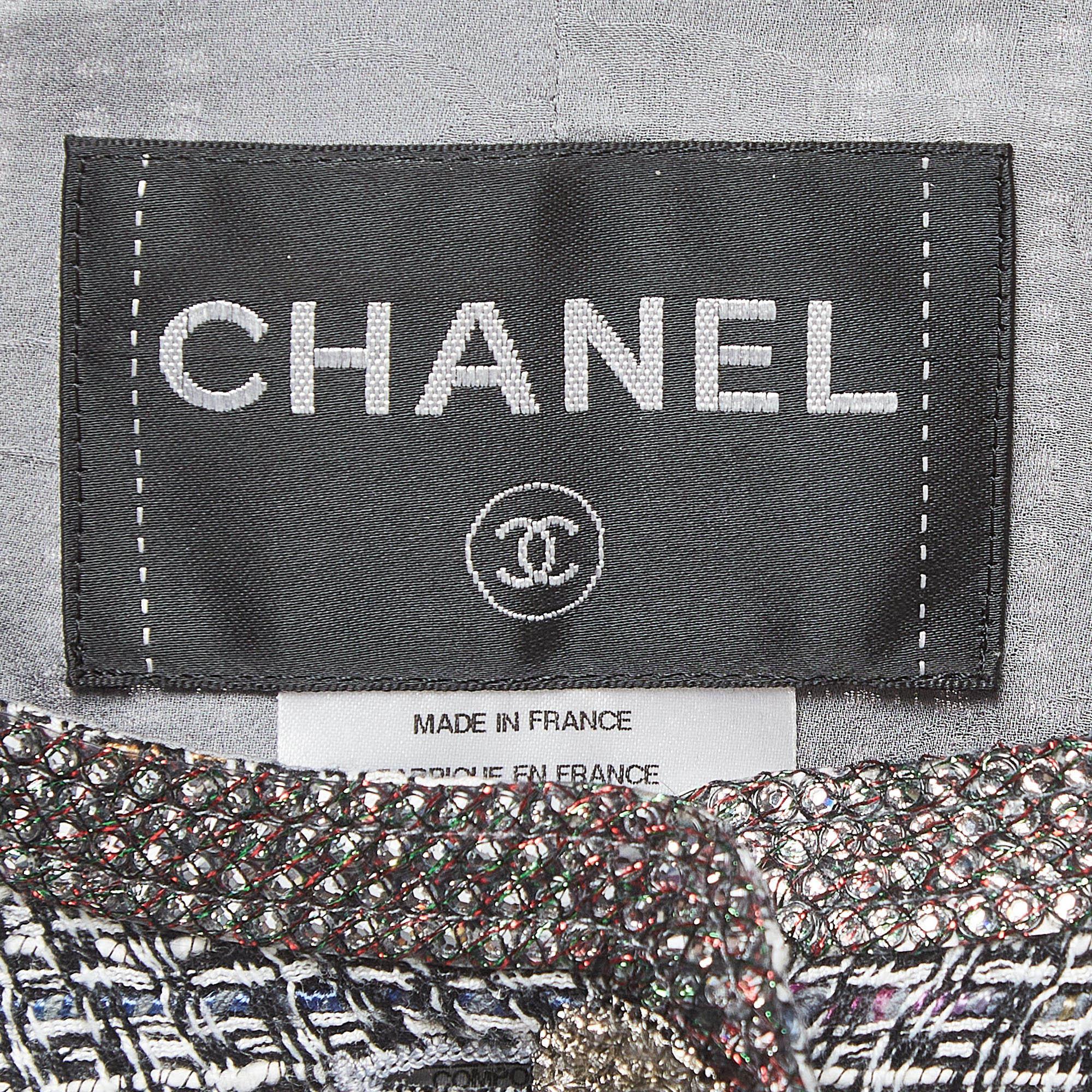 Chanel Black/Multicolor Tweed Crystal Trimmed Jacket S In Good Condition In Dubai, Al Qouz 2