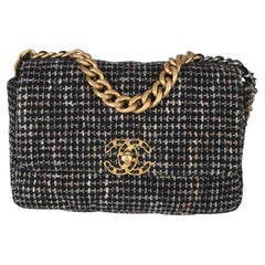 Chanel Black Multicolor Tweed Quilted Medium Chanel 19 Flap Bag