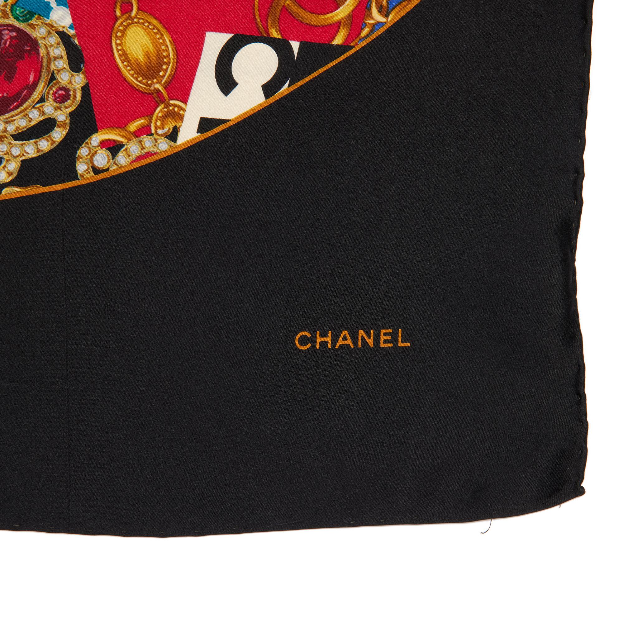 Chanel BLACK & MULTICOLOUR JEWELED SILK VINTAGE CC SCARF

CONDITION NOTES
The exterior is in excellent condition with minimal signs of use.
Overall this item is in excellent pre-owned condition. Please note the majority of the items we sell are
