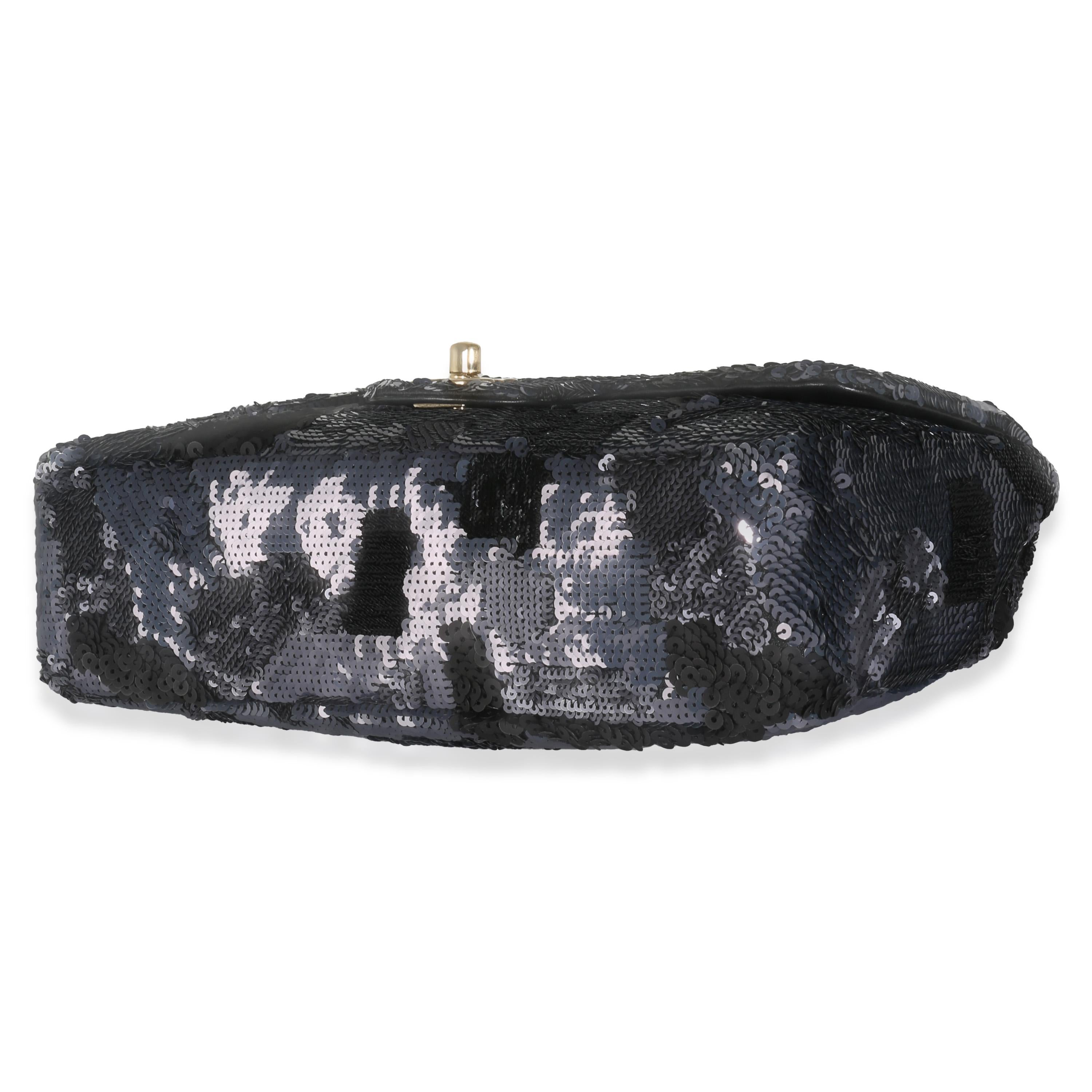 Chanel Black Navy Camo Sequin Medium Single Flap Bag For Sale 1