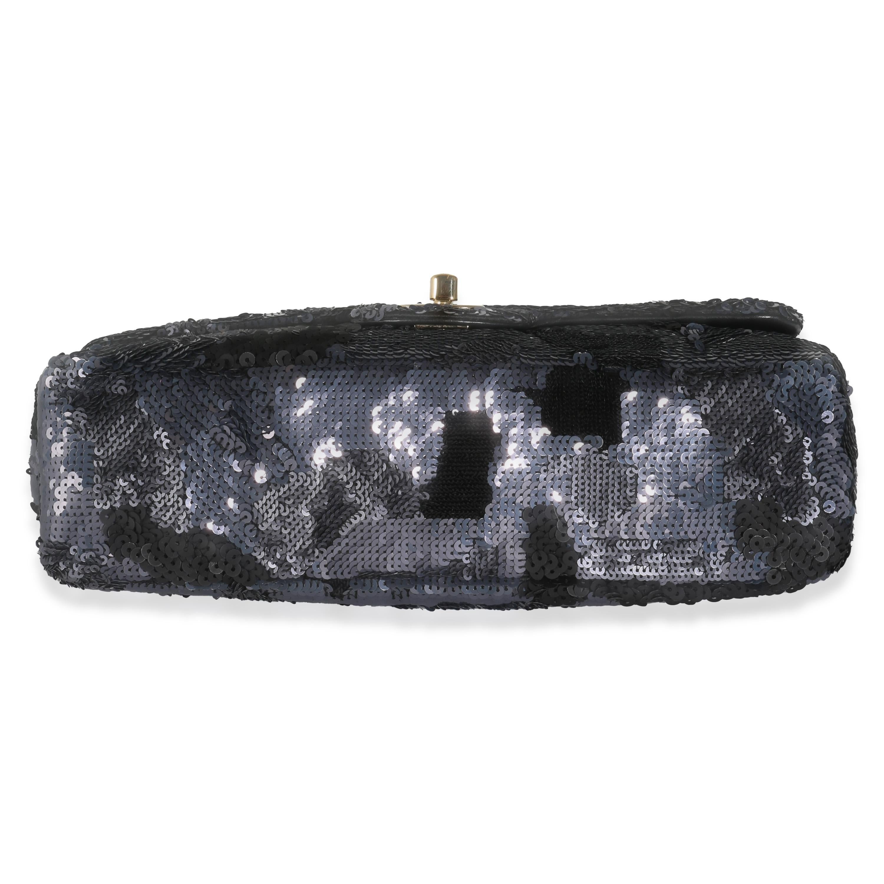 Chanel Black Navy Camo Sequin Medium Single Flap Bag For Sale 4