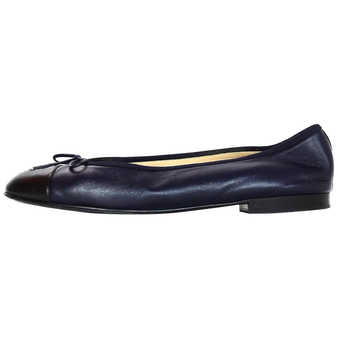 CHANEL NAVY BLUE Suede CLASSIC Chain CC Logo BALLERINA FLATS Shoes 41  $395.00 - PicClick
