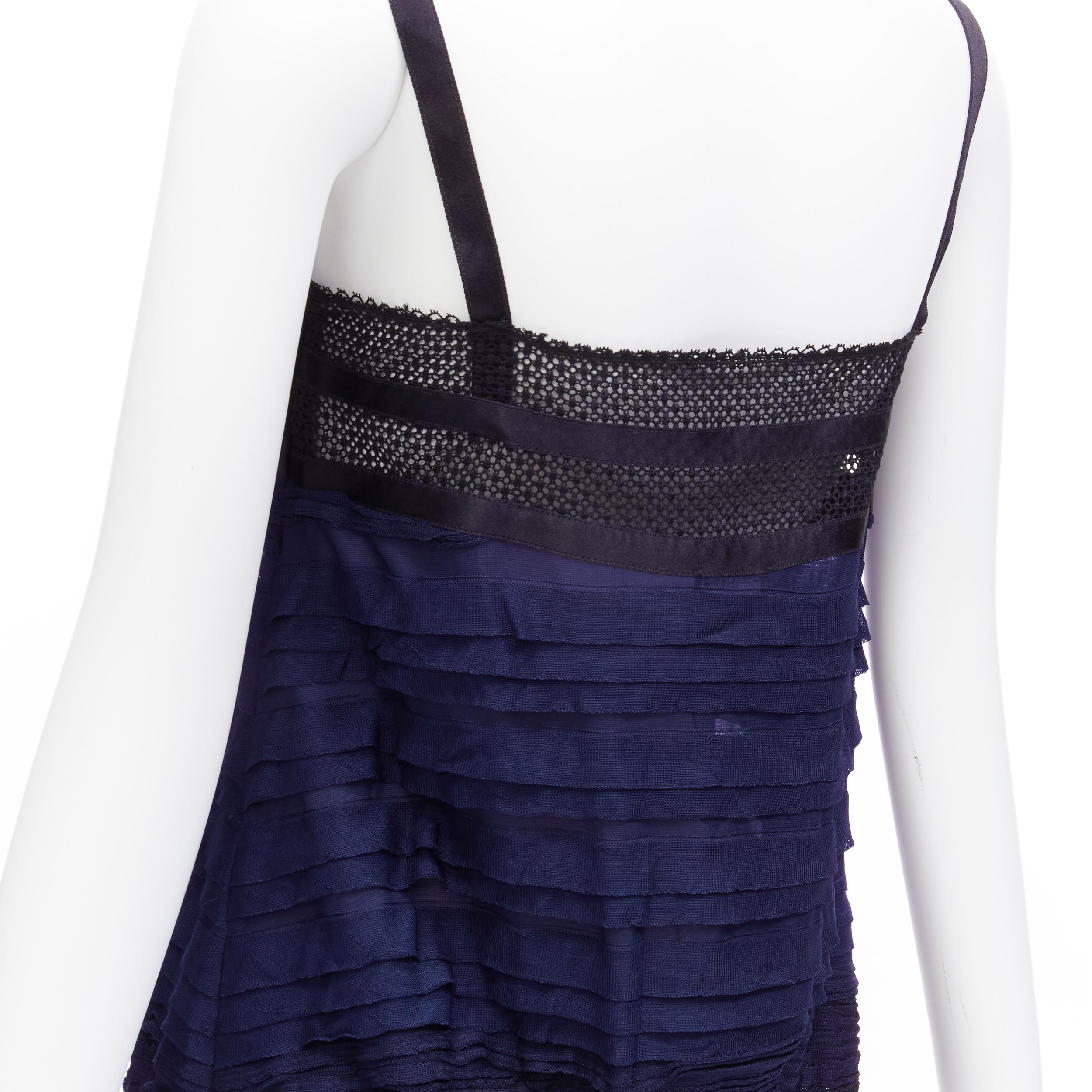 CHANEL black navy CC logo ribbon pleat tiered layered vest top FR40 L For Sale 3