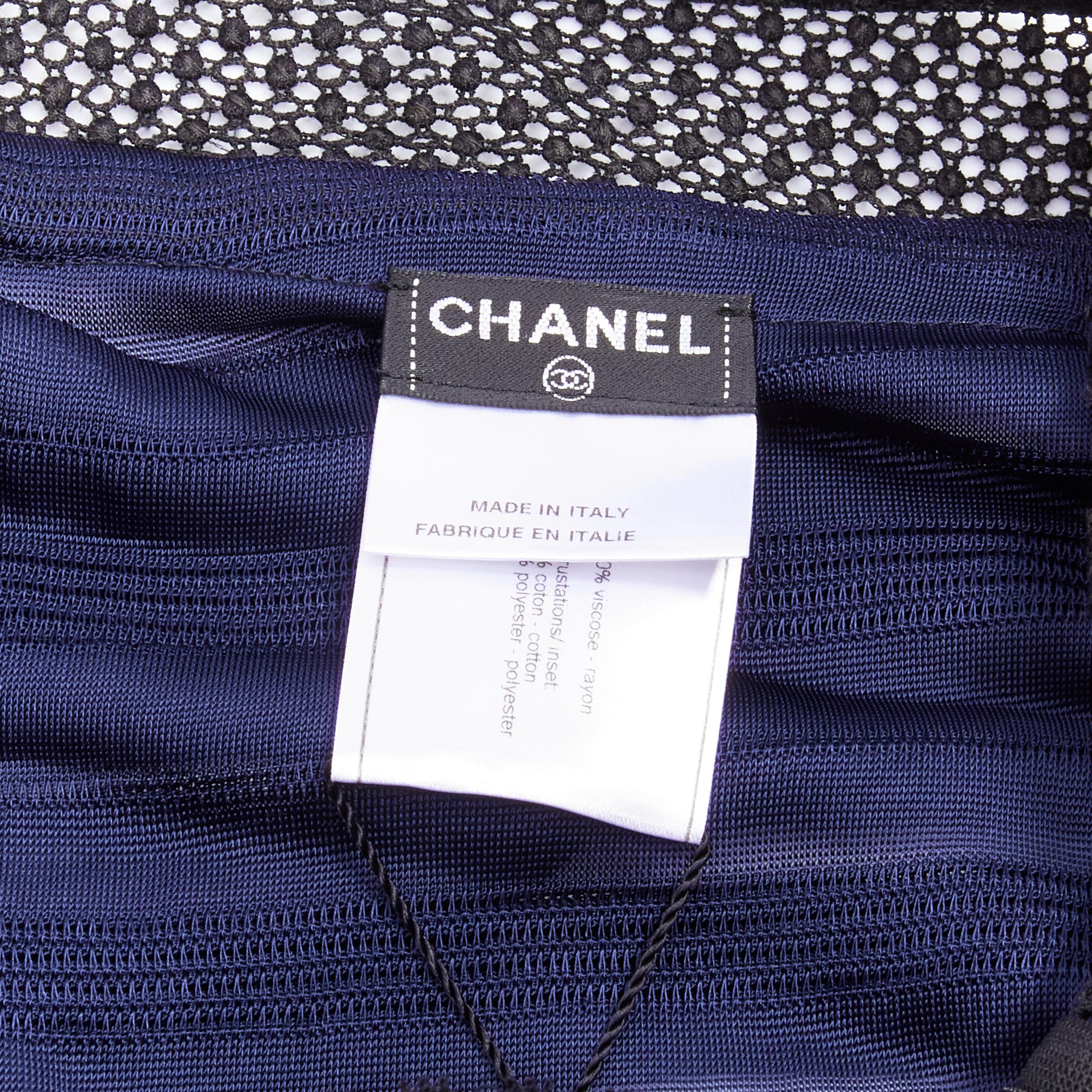 CHANEL black navy CC logo ribbon pleat tiered layered vest top FR40 L 4