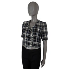 CHANEL black navy cotton 2018 18S SHORT SLEEVE CROPPED TWEED Coat Jacket 38 S