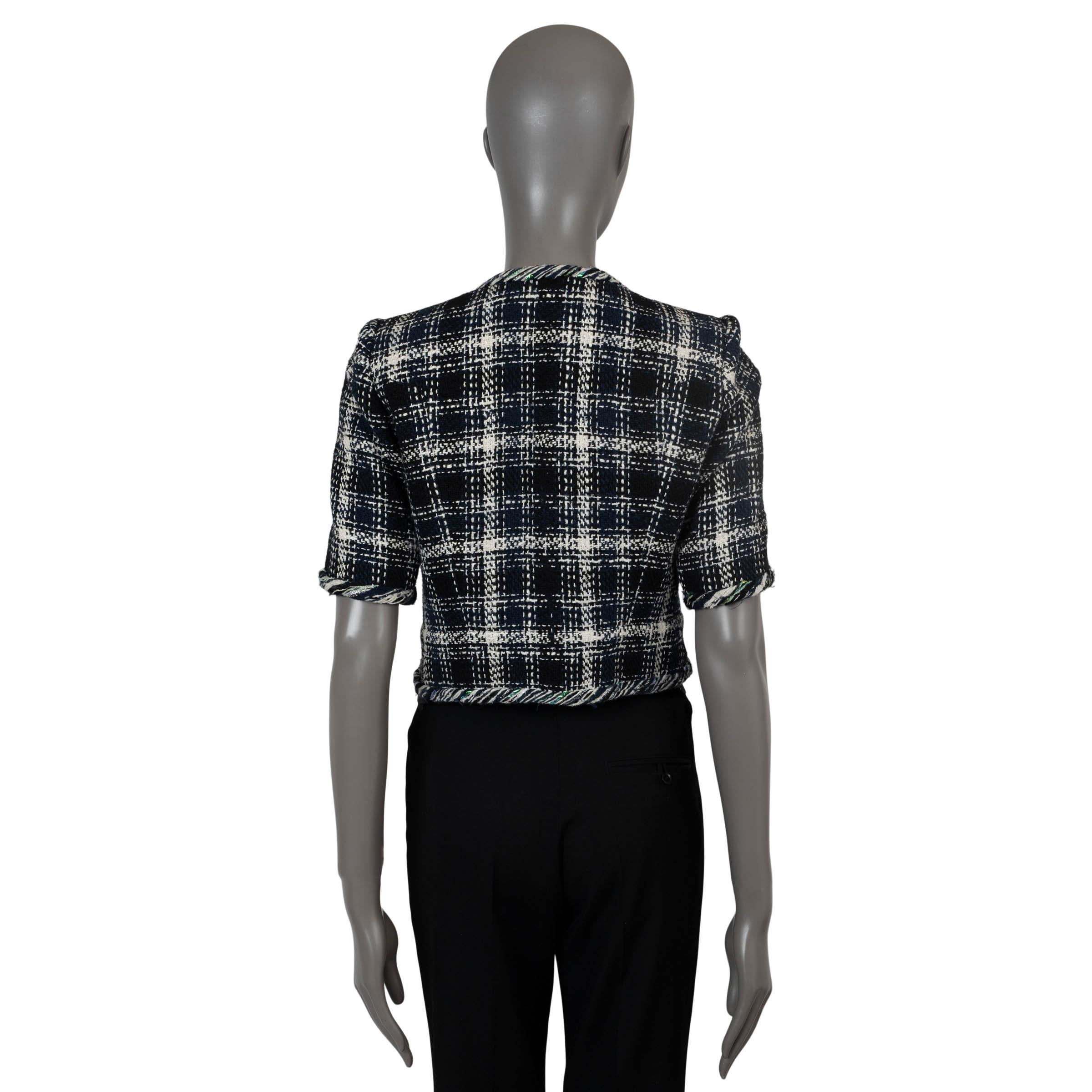 Black CHANEL black navy cotton 2018 18S SHORT SLEEVE CROPPED TWEED Coat Jacket 38 S For Sale