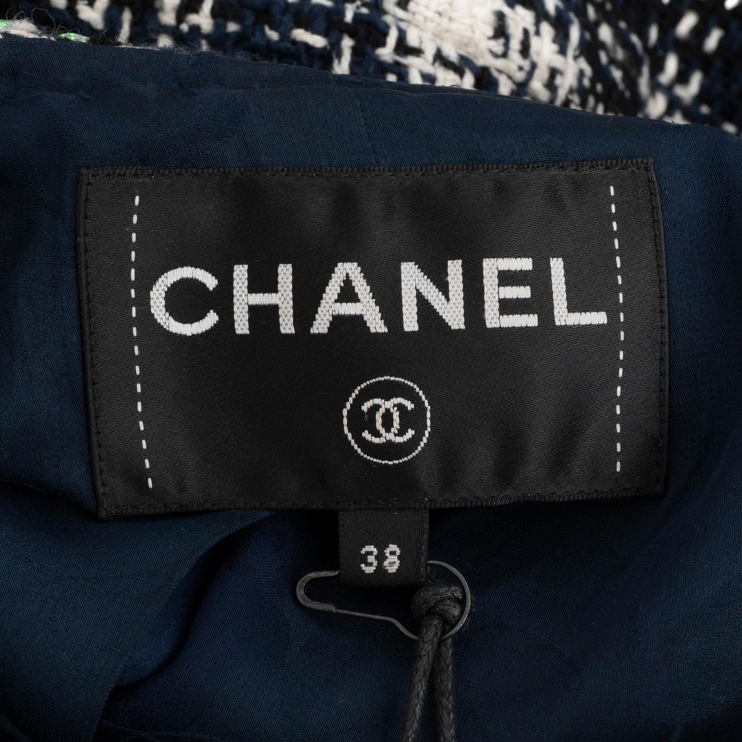 CHANEL black navy cotton 2018 18S SHORT SLEEVE CROPPED TWEED Coat Jacket 38 S For Sale 3