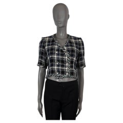 CHANEL black navy cotton 2018 18S SHORT SLEEVE CROPPED TWEED Coat Jacket 38 S