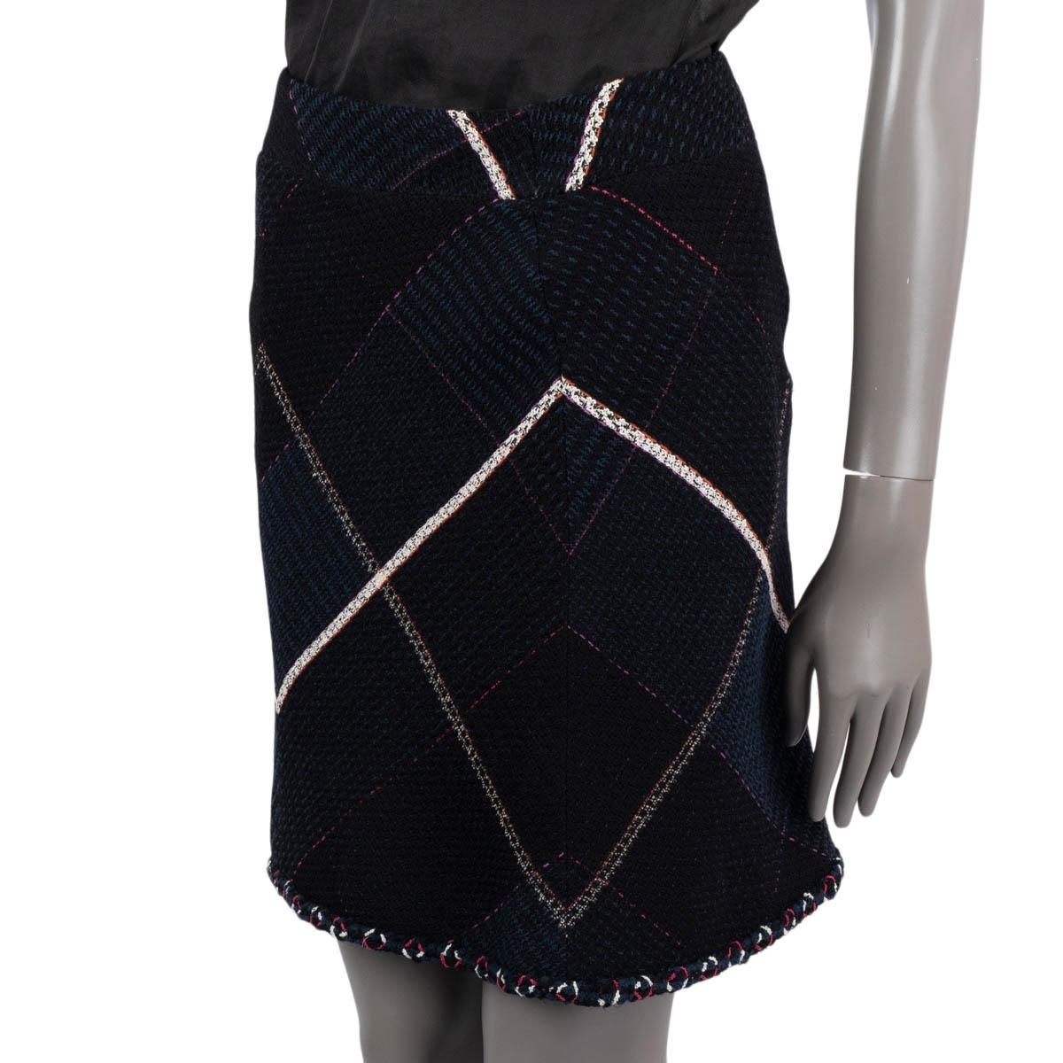 Donna CHANEL nero e blu  misto cotone 2007 07C Gonna TWEED con bordo a trecce 34 XXS in vendita