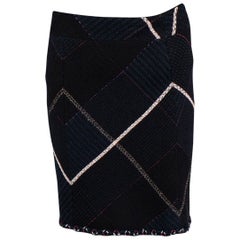 CHANEL noir et marine  coton mélangé 2007 07C BRAID TRIM TWEED Jupe 34 XXS