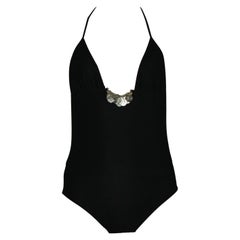 Vintage UNWORN Chanel Black Neckholder Swimsuit with Coco No 5 Logo Coin Details 36