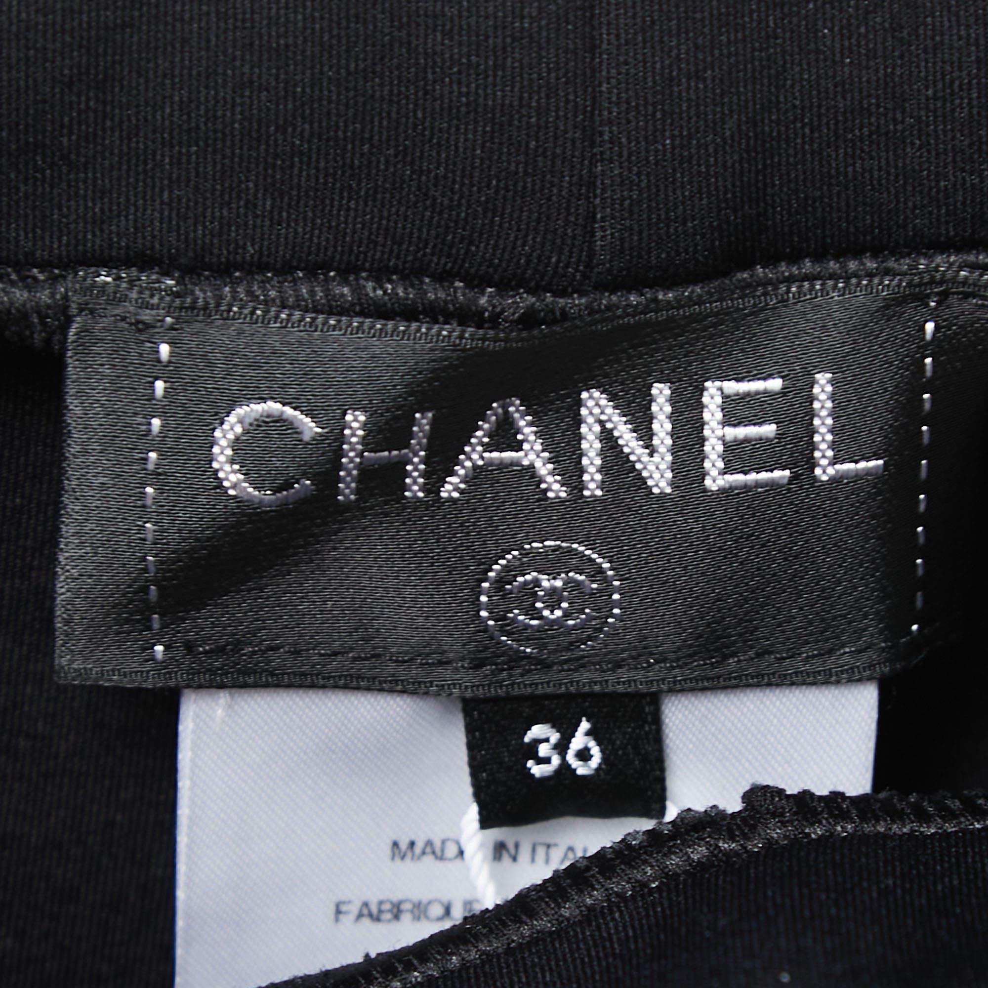 Chanel Black Neoprene Criss-Cross Sequined Leggings S 1
