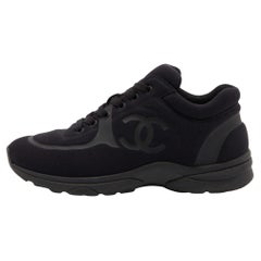 Chanel Black Neoprene Fabric CC Low Top Sneakers Size 38