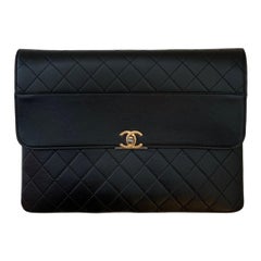 Chanel Black NEW Quilted Lambskin Leather Flap Clutch