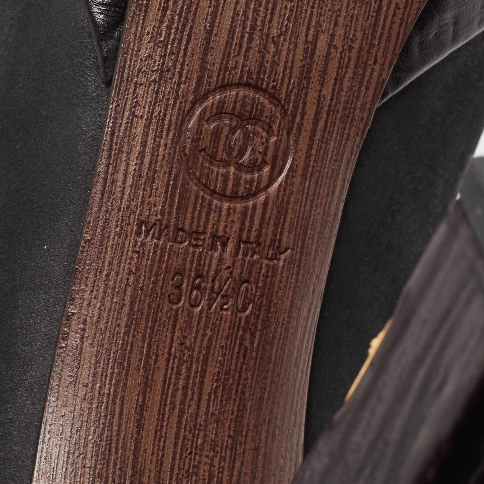 Chanel Black Nubuck Leather Cap Toe Block Heel Pumps Size 36.5 2