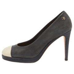 Chanel Black Nubuck Leather CC Platform Pumps Size 39.5