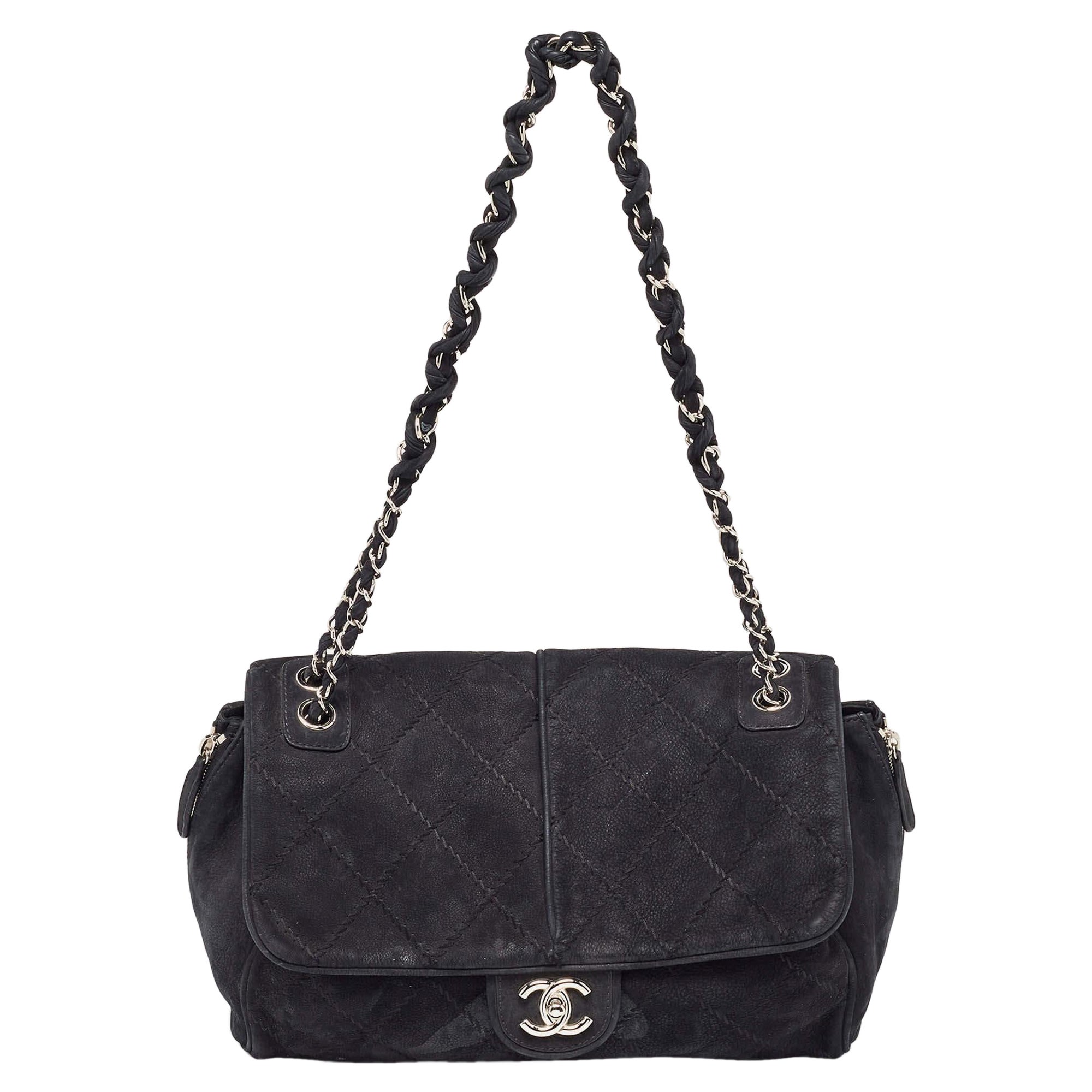Chanel Black Nubuck Leather Darjeeling Flap Bag