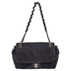 Chanel Black Nubuck Leather Darjeeling Flap Bag