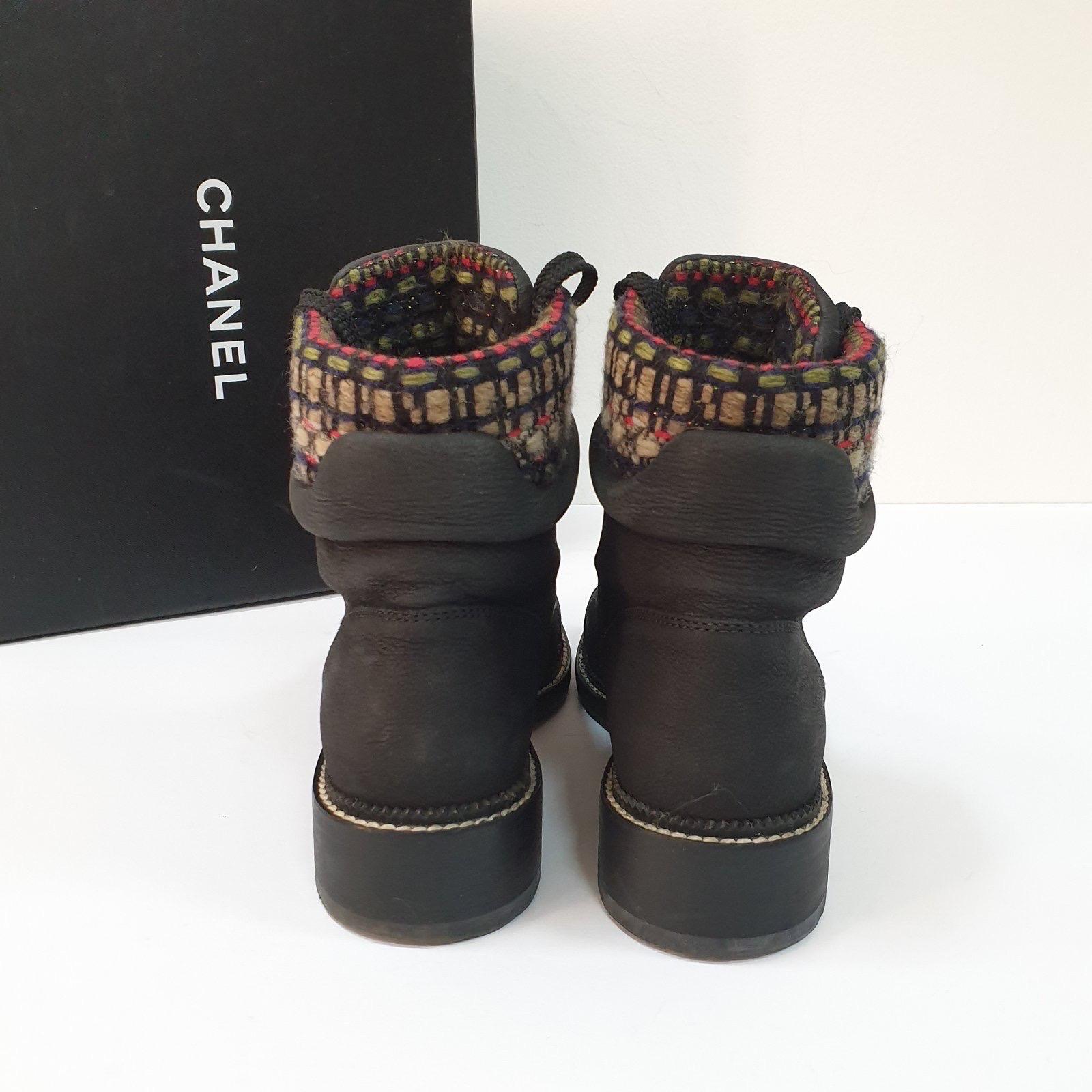 Chanel Black Lace Up Combat Boots - 4 For Sale on 1stDibs
