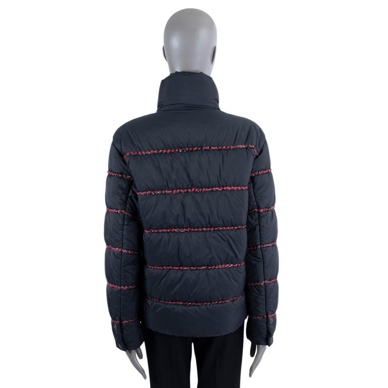 CHANEL black nylon 2018 18K CHAIN TRIM Jacket 38 S For Sale at 1stDibs