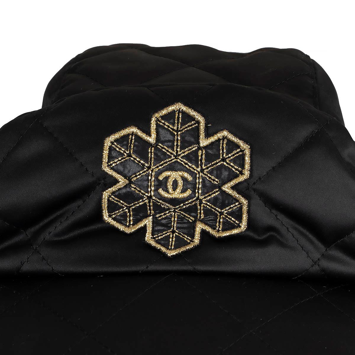 CHANEL black nylon 2019 COCO NEIGE SNOWFLAKE Trapper Hat S For Sale 2