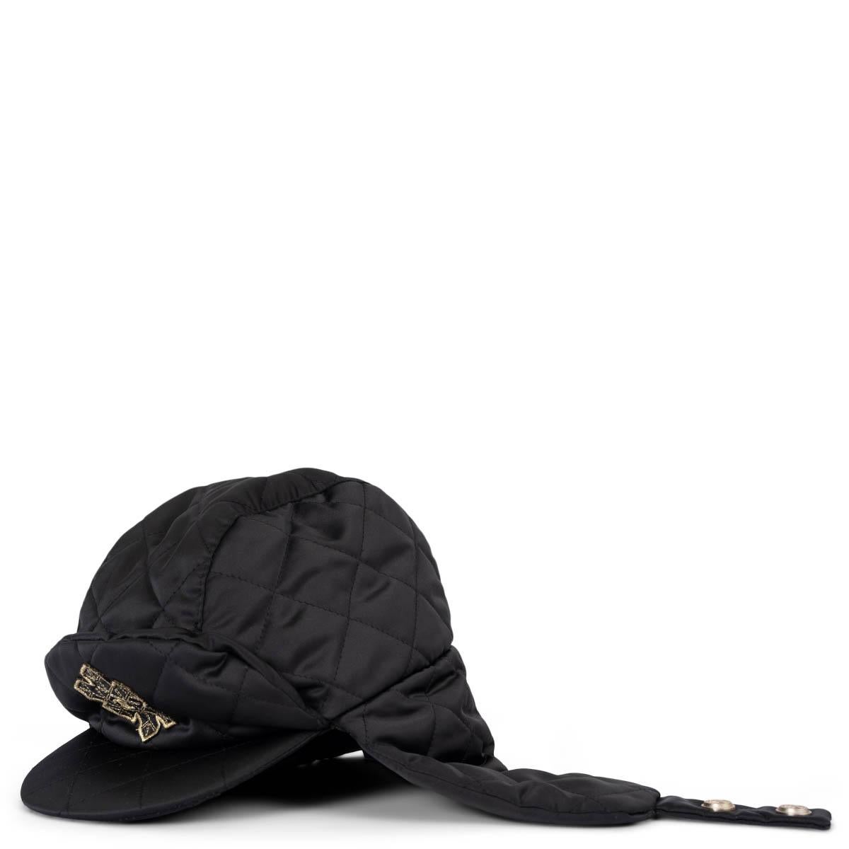 CHANEL black nylon 2019 COCO NEIGE SNOWFLAKE Trapper Hat S For Sale