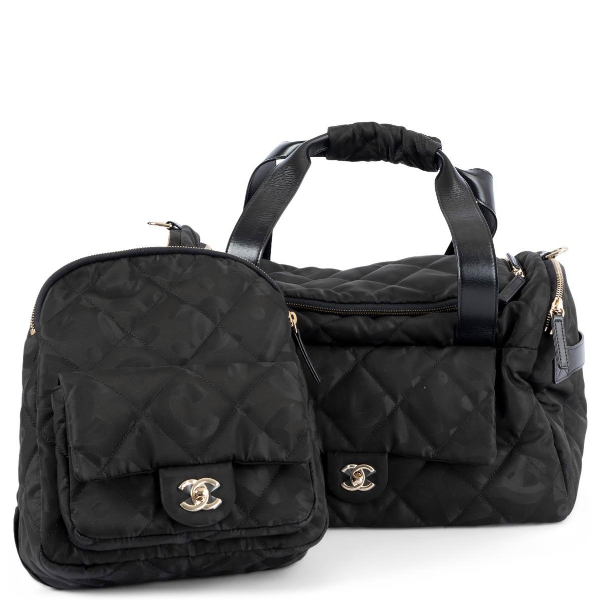 CHANEL black nylon 2022 22N COCO NEIGE LOGO TWO-IN-ONE Duffle & Backpack Bag 2