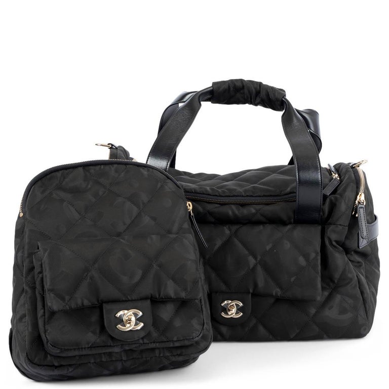 CHANEL black nylon 2022 22N COCO NEIGE LOGO TWO-IN-ONE Duffle & Backpack Bag