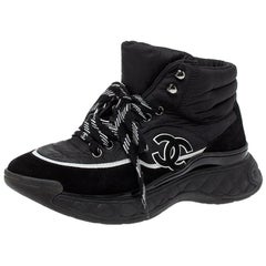 Chanel Black Nylon And Suede High Top Lace Up Sneakers Size 36