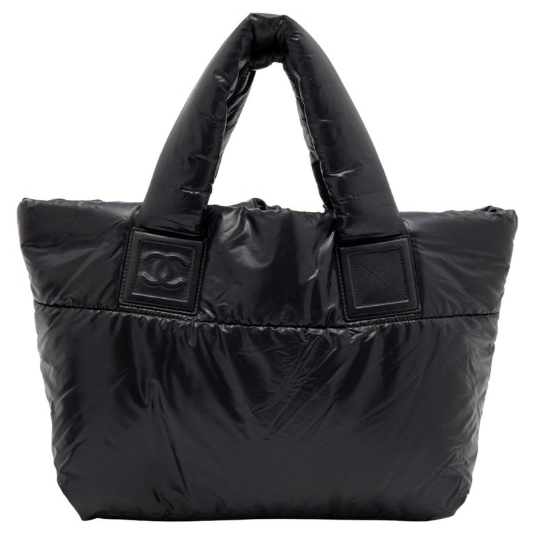 CHANEL Coco Cocoon Nylon Tote Bag Handbag Black Bordeaux Leather For Sale  at 1stDibs