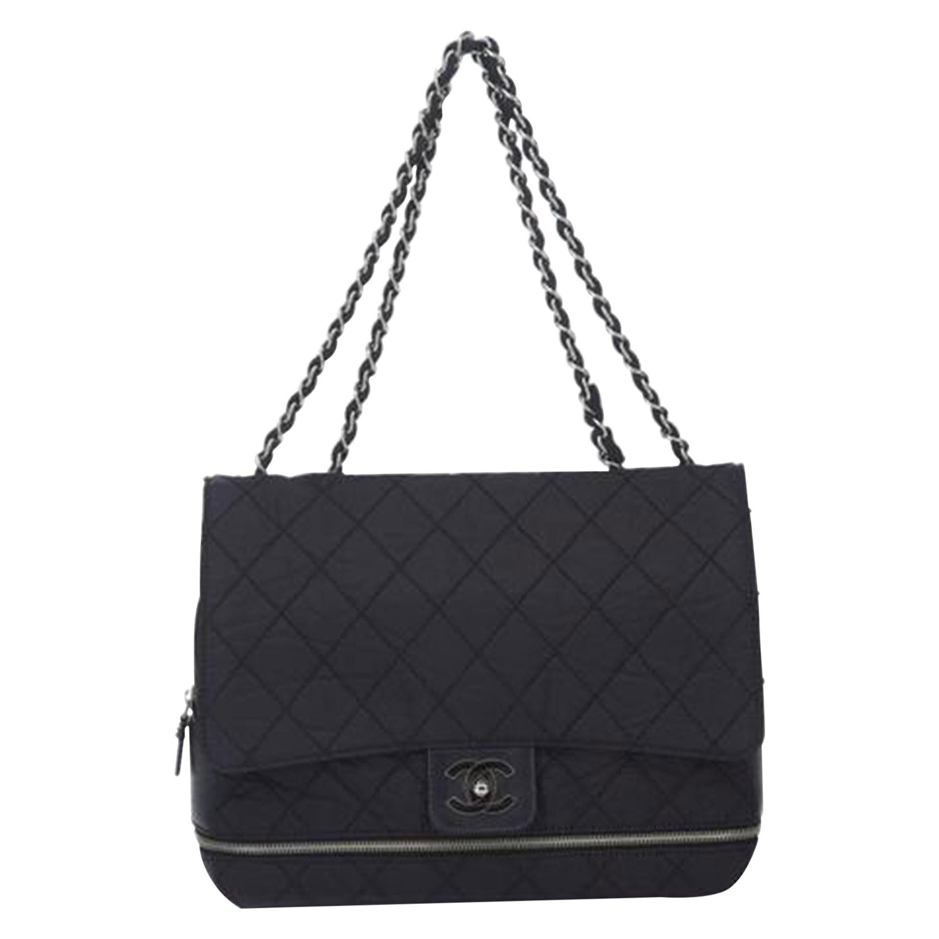 Chanel Black Nylon Matelasse Chain Flap Shoulder Bag For Sale 3