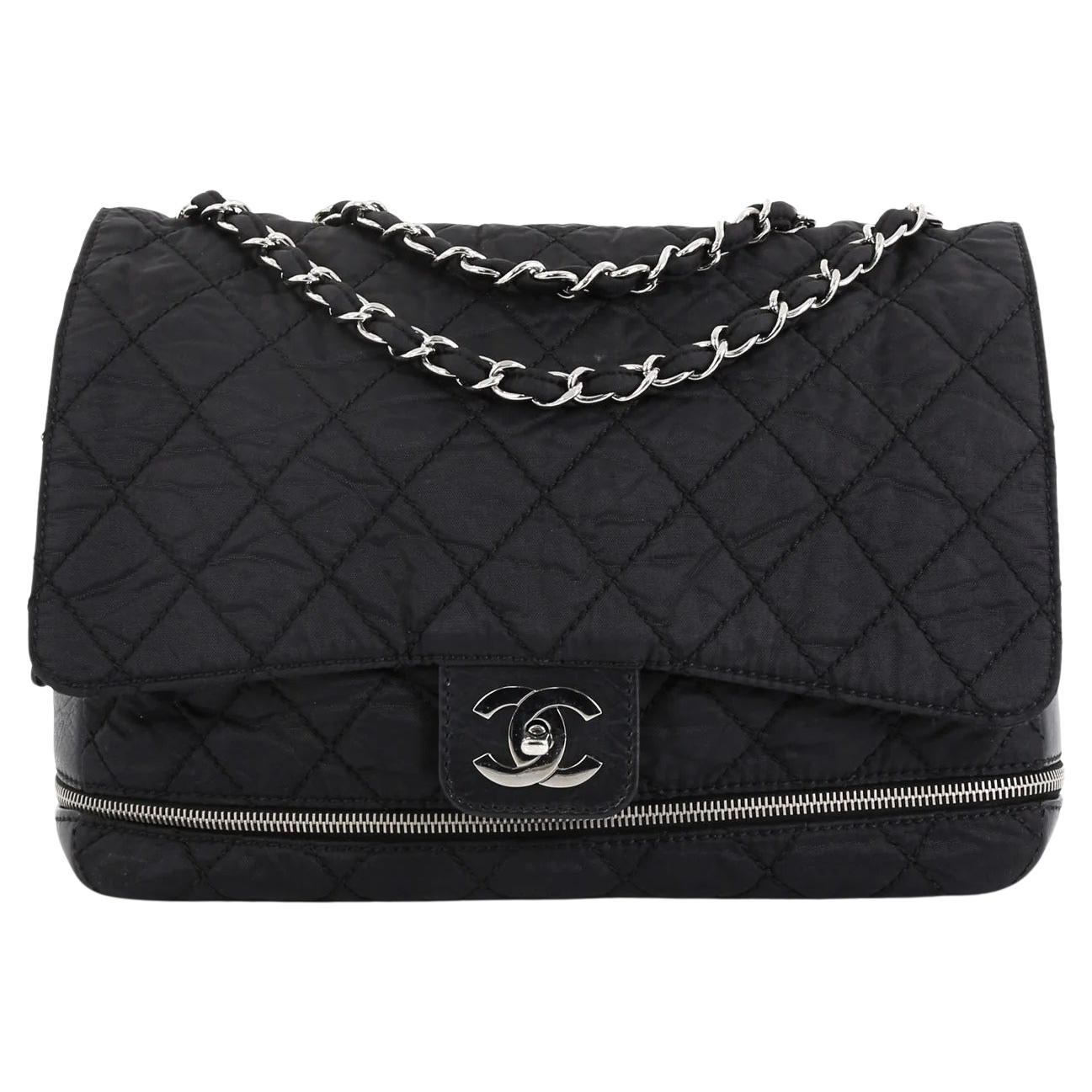 Chanel Black Nylon Matelasse Chain Flap Shoulder Bag For Sale 1