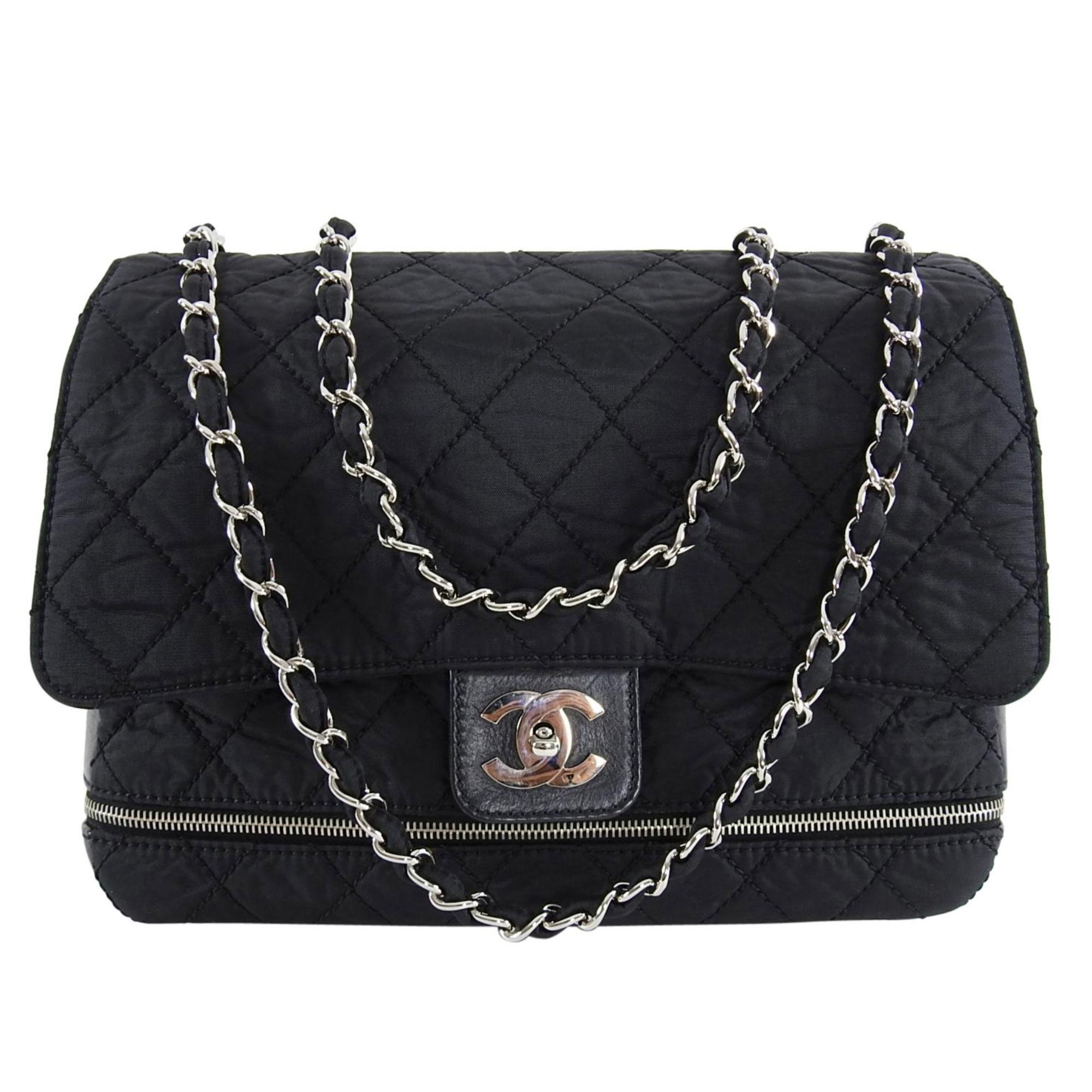 Chanel Black Nylon Matelasse Chain Flap Shoulder Bag For Sale 5