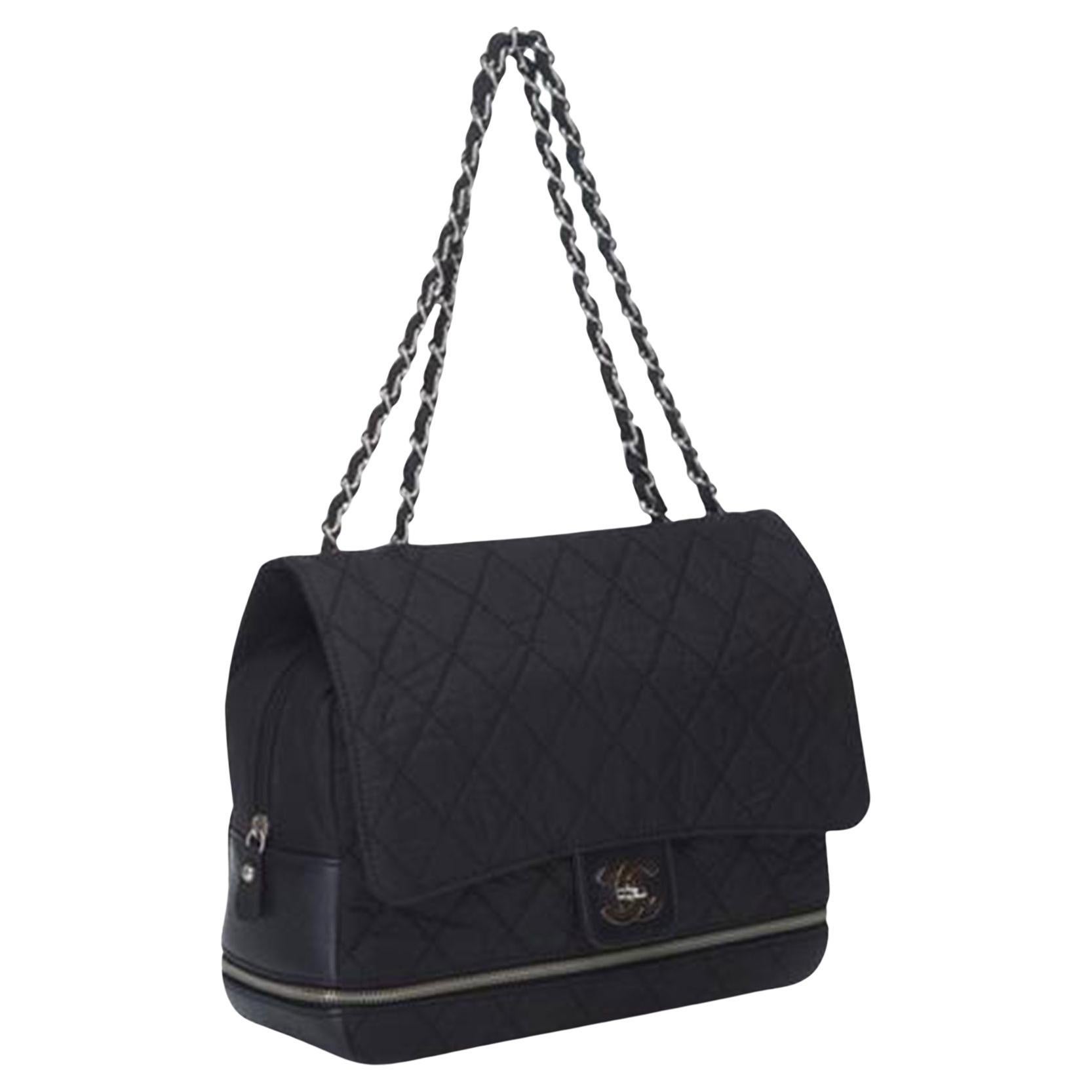 Chanel Black Nylon Matelasse Chain Flap Shoulder Bag For Sale 2
