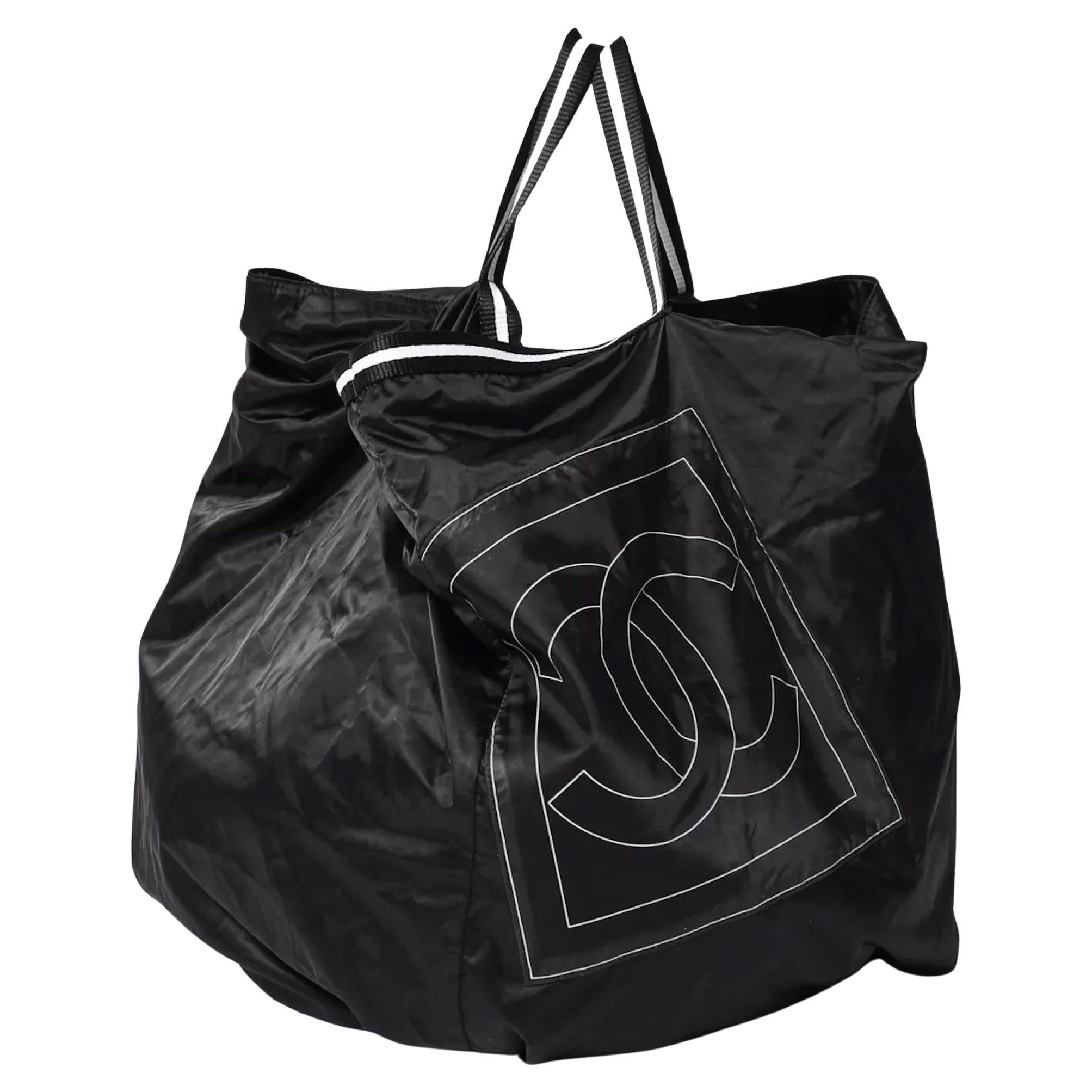 Chanel Black Nylon Microfiber Large CC Logo Tote