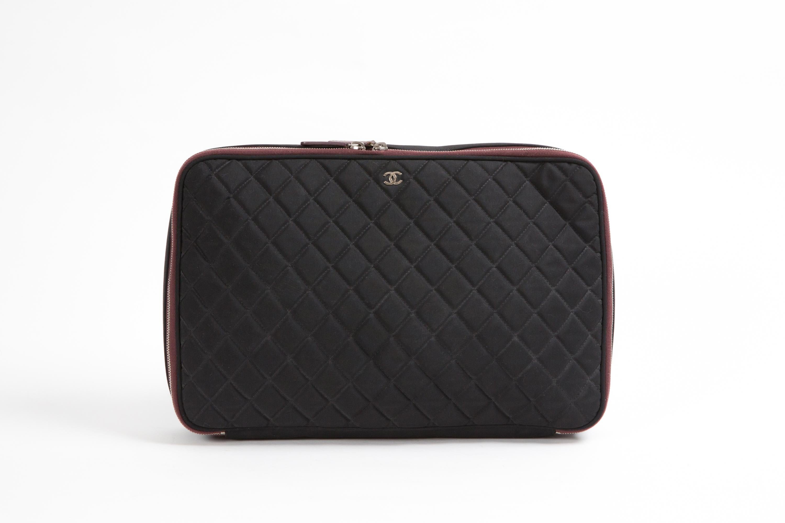 Chanel Black Nylon Quilted Large Clutch Case For Sale 6