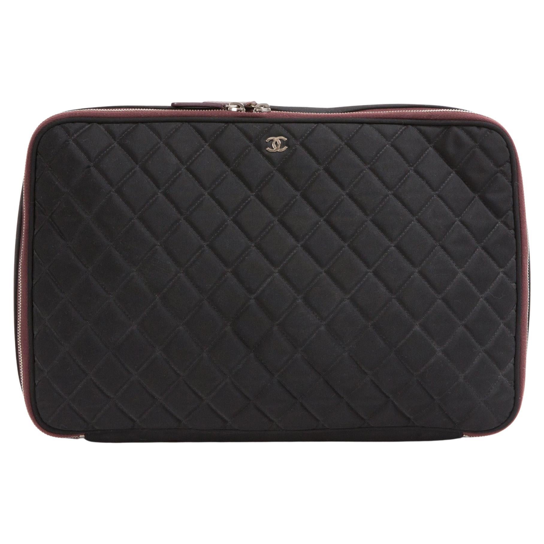 Chanel Black Nylon Quilted Large Clutch Case
