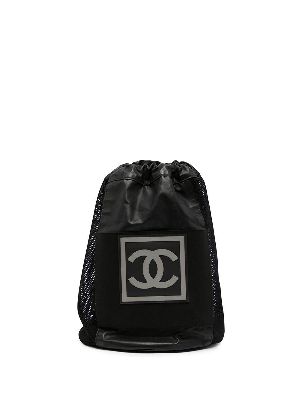Women's or Men's Chanel Black Nylon Shopping CC Logo Mesh Sport Backpack For Sale