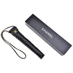 Chanel Black Nylon Umbrella With Quilted Lambskin Shoulder Chain Case