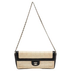 Chanel Black/ Off White Quilted Patent CC East West Chocolate Bar Flap Bag