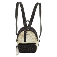 Chanel Black/Off White Quilted Satin and Tweed Sequins Mini Backpack