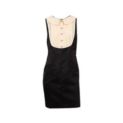 CHANEL black & off-white silk LAYERED SHIRT Cocktail Dress 42