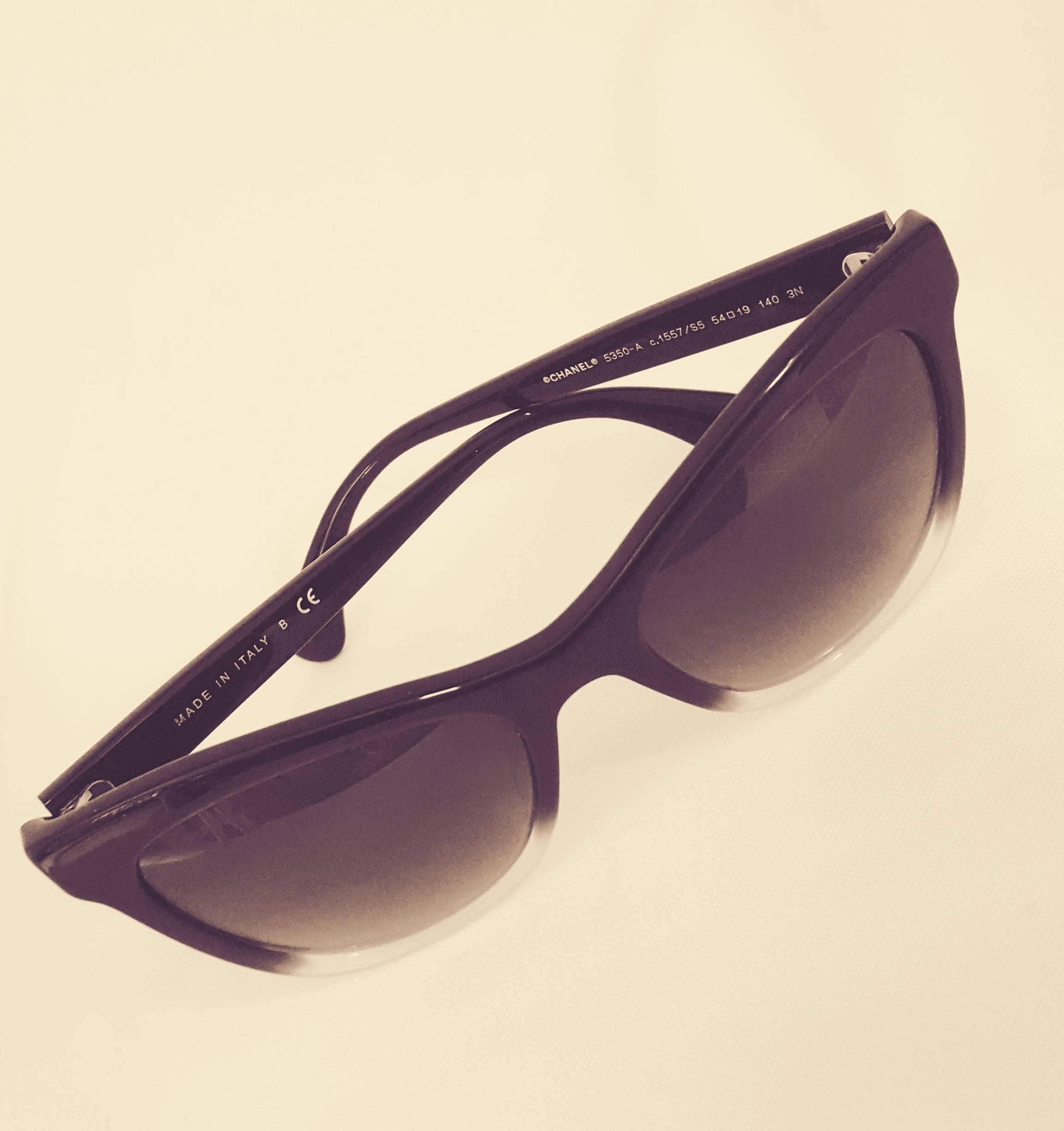 Chanel Black Ombre Polarized Cat Eye Style Sunglasses In Excellent Condition In Palm Beach, FL