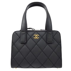Chanel Black on Black Leather CC Gold Small Mini Top Handle Satchel Bag