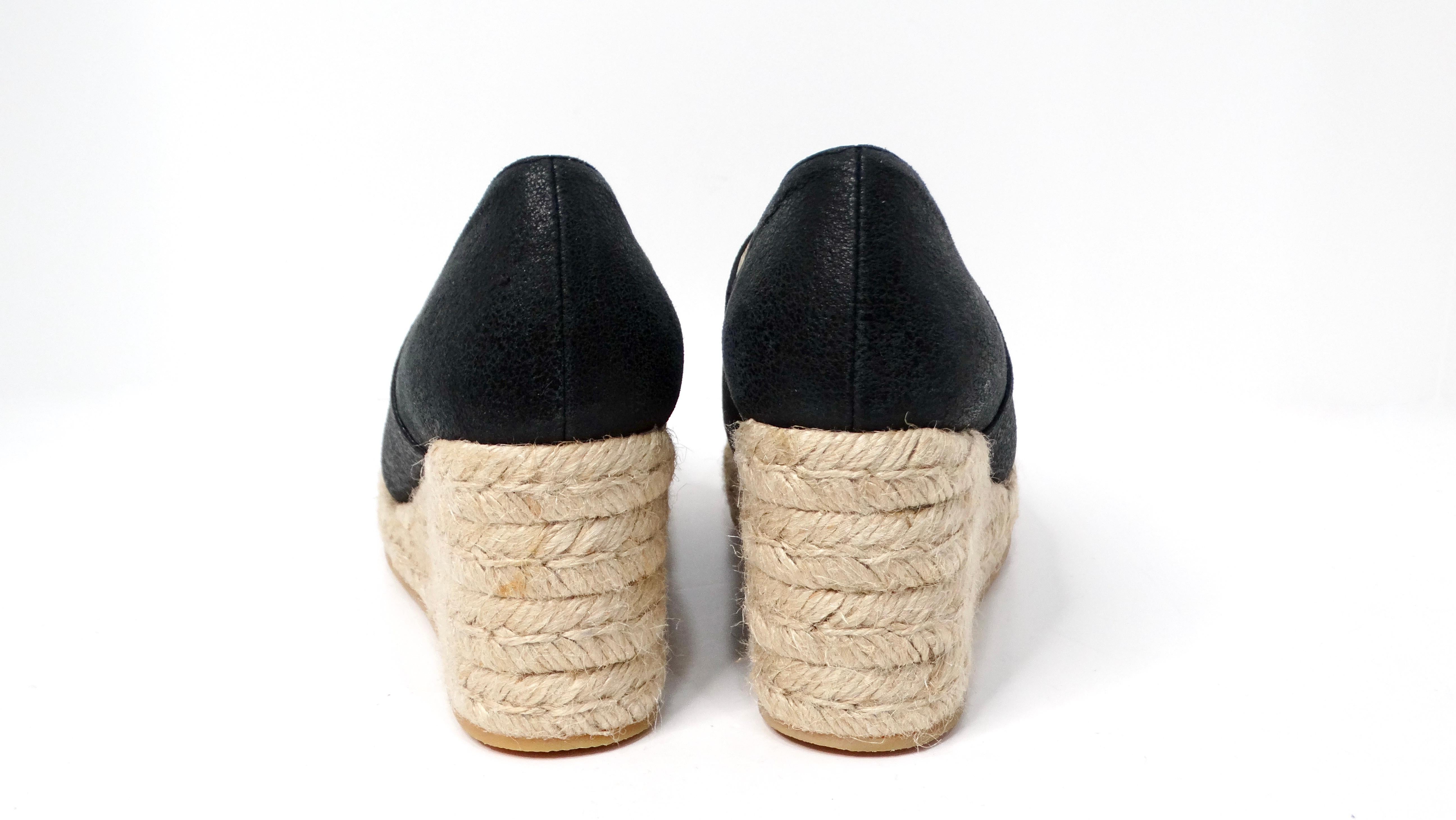 Chanel Black On Black Leather Interlocking CC Espadrille Wedges 2