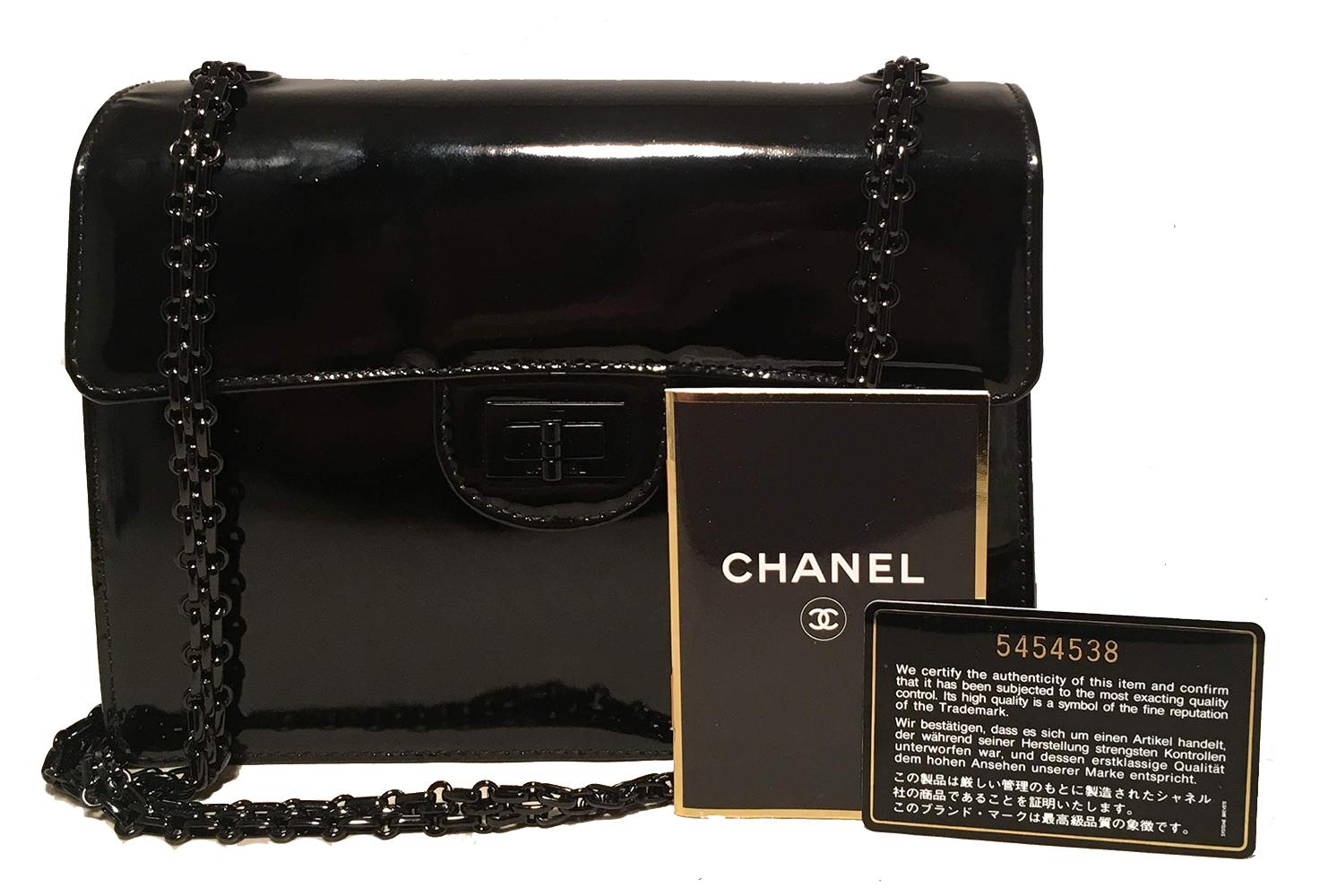 Chanel Black on Black Patent Leather Classic Flap Shoulder Bag 6