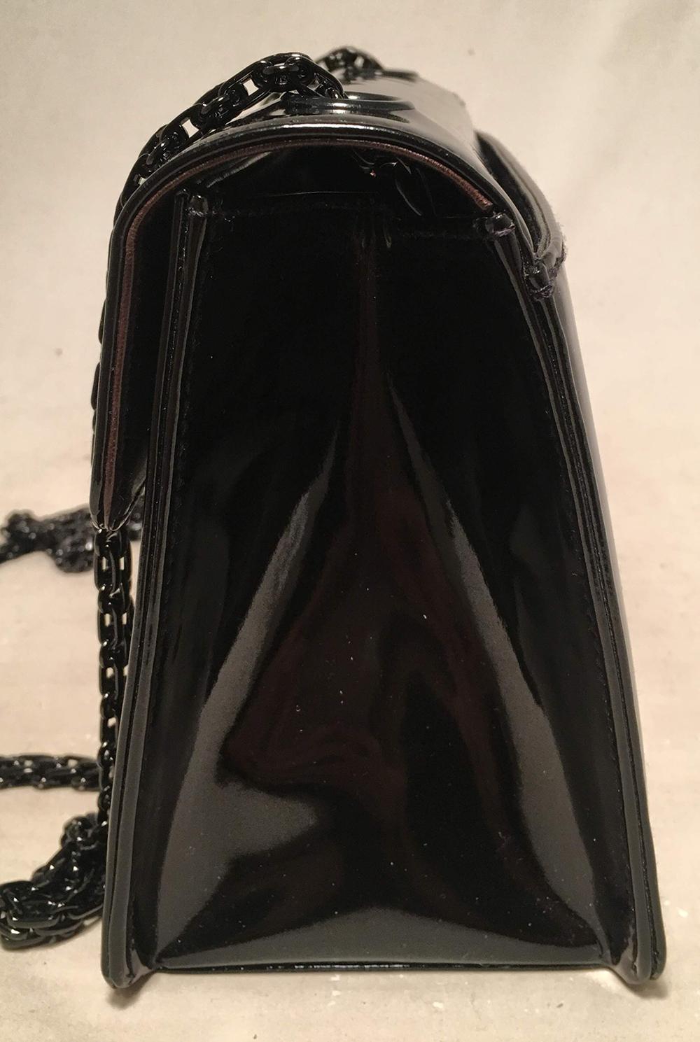 Chanel Black on Black Patent Leather Classic Flap Shoulder Bag In Excellent Condition In Philadelphia, PA